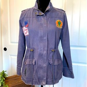 Miss London Faded Distressed Blue Drawstring Patched Jacket